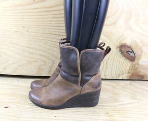 Ugg Boots Womens 7 Renatta Brown Leather Shearling Lined Ankle Wedge Shoes